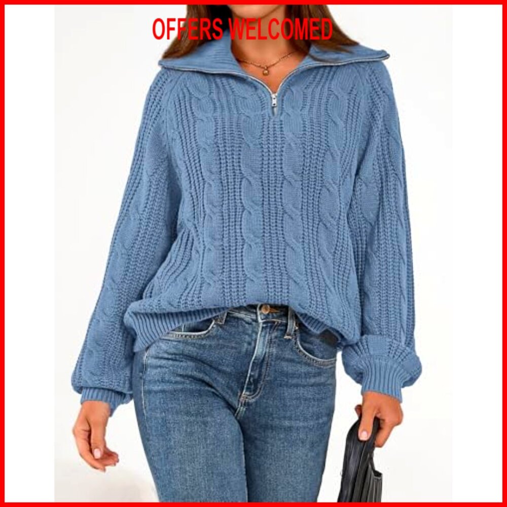 Quarter Zip Pullover Collared Cable Knit Sweater … - image 6